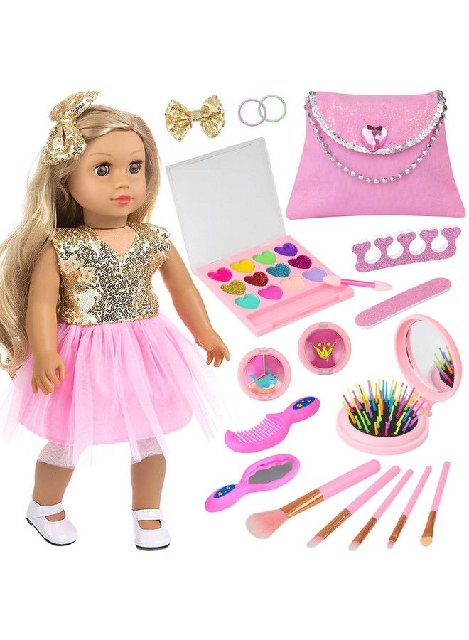 Ecore Fun 19 Pcs 18 Inch Girl Doll Accessories Make Up Pretended Toys Include Doll Clothes Cosmetic Bag Brush Eye Shadow Cheek Hairclip Comb Mirror And Nail File Buffer - Image 2