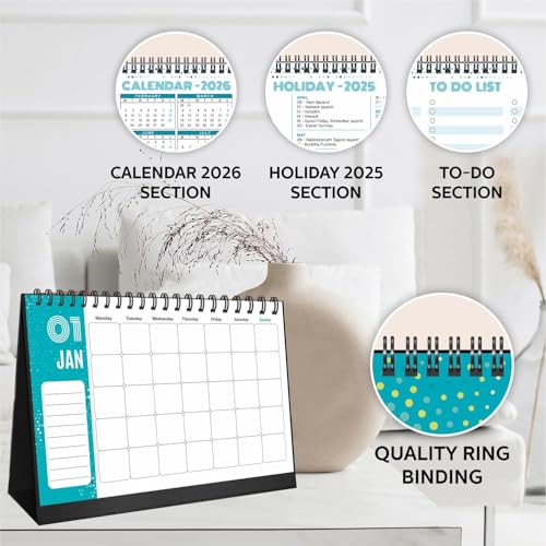 COI Undated Table Calendar 2026 | Daily tO dO List | Year Flip Desktop Calendar for Easy Organizing With Stickers - Image 3