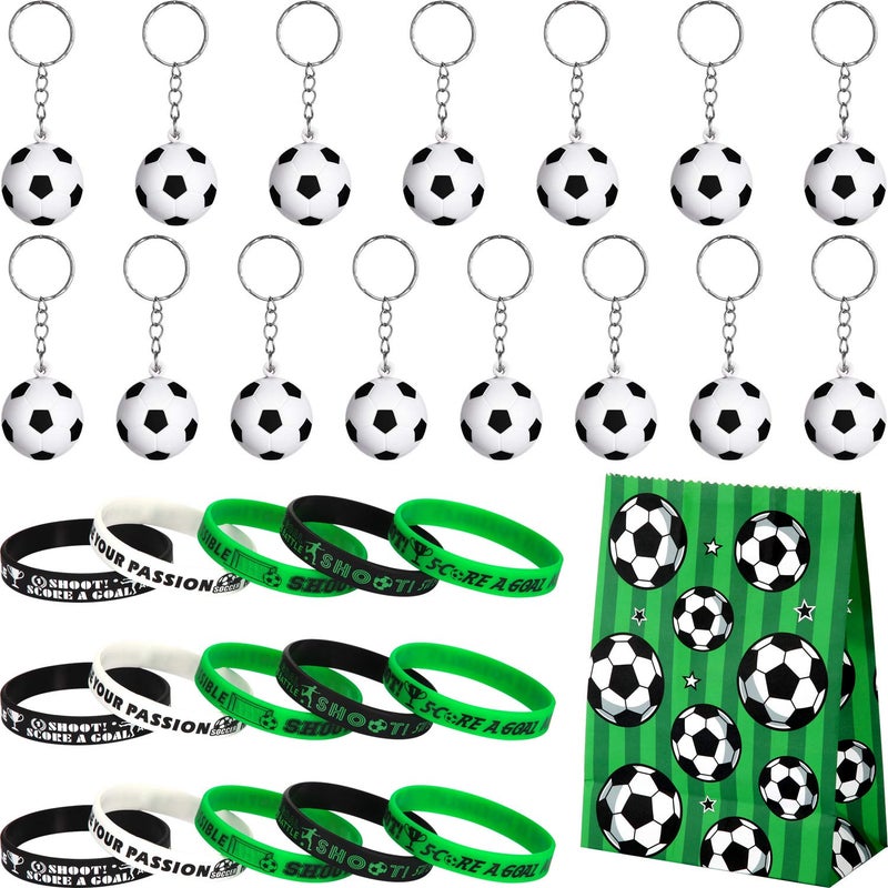 JOVITEC 46 Pieces Soccer Party Favors Set Include 15 Pcs Soccer Keychains Bulk 16 Pcs Motivational Silicone Wristband 15 Pieces Sports Goodie Bags for Fan Appreciation Sports Party Gifts - Image 2