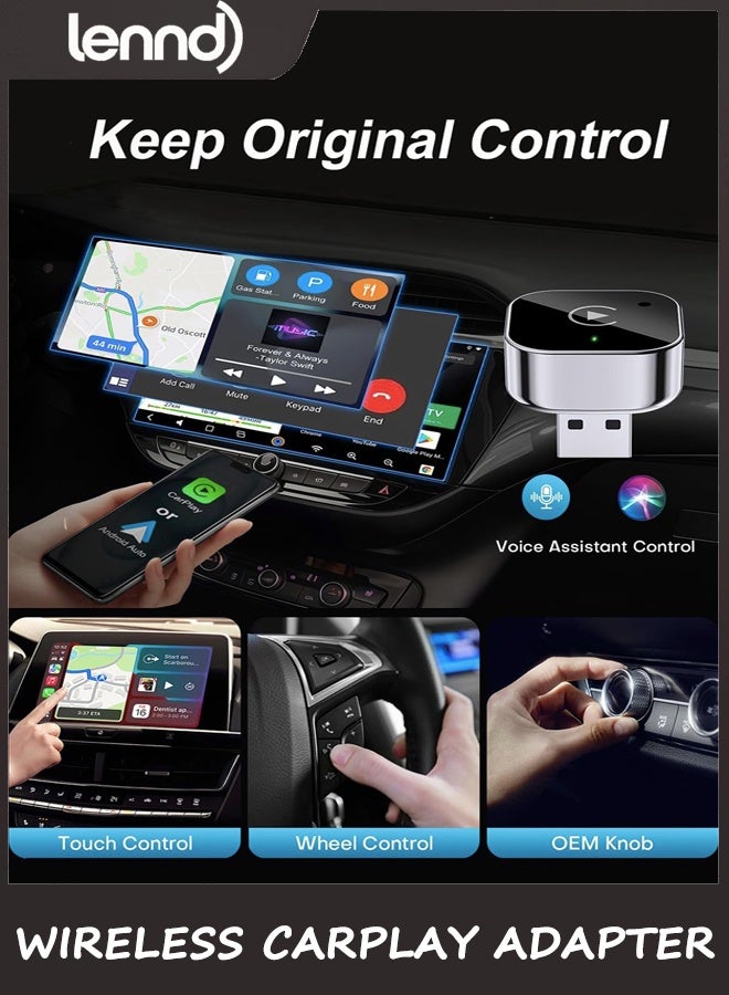 لينند محول لاسلكي 2 في 1 CarPlay وAndroid Auto، دونجل CarPlay سهل التوصيل والتشغيل يحول السلكي إلى لاسلكي، اتصال تلقائي سريع، بدون تأخير، تصميم مضغوط لأجهزة iPhone وAndroid مع منفذ USB/USB-C (أسود) - Image 4