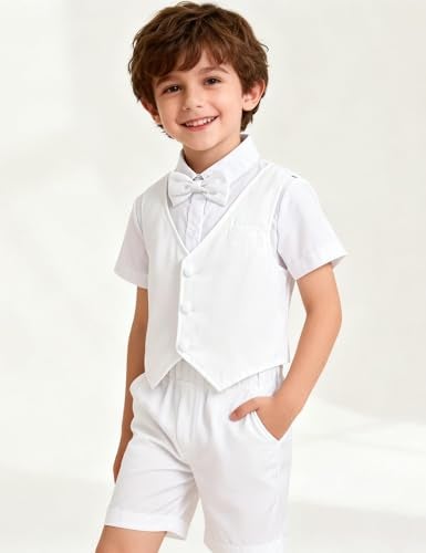 A&J DESIGN Toddler Dedication Outfit White Tuxedo Boys Baptism Christening Suit Vest Set 3-4T - Image 2