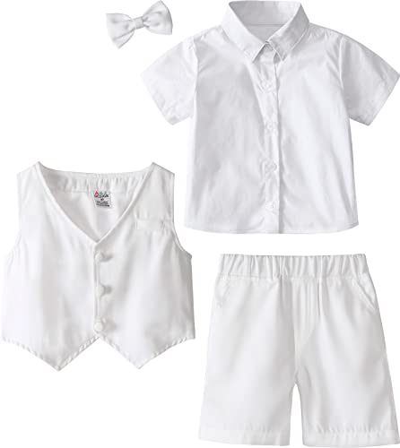 A&J DESIGN Toddler Dedication Outfit White Tuxedo Boys Baptism Christening Suit Vest Set 3-4T - Image 5