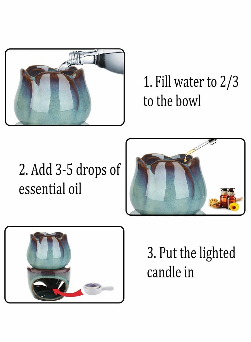 Excefore موقد شمع العطر الشمعي بالزيت العطري القابل للإزالة، موقد الأروماثيرابي من السيراميك، معطر الهواء، warmer شمع التارت - Image 4