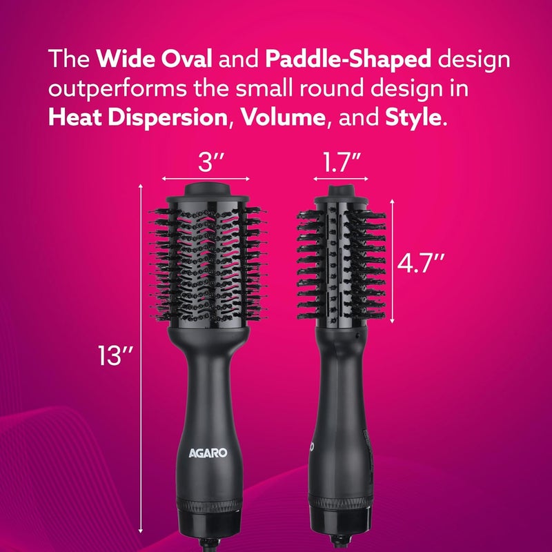 AGARO HV2179 Hot Air Brush for Hair, Blow Dryer Brush, Volumizer & Styler, 360° Airflow Vent, Oval Barrel for Hair Volume, Charcoal Bristles, Ceramic Tourmaline Coating Brushing Head, 1200W, Black - Image 5