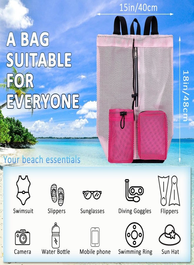 HOPSOOKEN Swim Bag Mesh Beach Backpack for Womem Men Waterproof Drawstring Backpack with Wet Pocket for Swimming Gym Pool(Pink Rose) - Image 2
