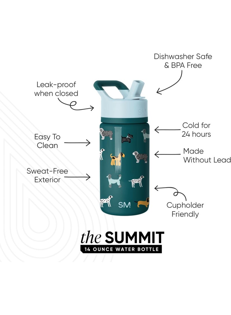 Simple Modern Kids Summit Water Bottle with Straw Lid | 14oz Stainless Steel Cup Insulated Tumbler for Toddlers, School | Dog Days - Image 2