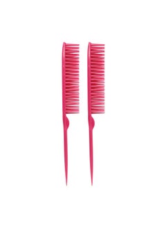 Allegro Combs 60 Parting Three Row Combs Salon Hairstylist Hairdresser Detangle Combs For Natural Hair And Wigs For Curly Hair Made In The Usa 2 Pcs. (Pink)  - Image 1