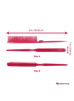 Allegro Combs 60 Parting Three Row Combs Salon Hairstylist Hairdresser Detangle Combs For Natural Hair And Wigs For Curly Hair Made In The Usa 2 Pcs. (Pink)  - Image 2