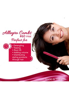 Allegro Combs 60 Parting Three Row Combs Salon Hairstylist Hairdresser Detangle Combs For Natural Hair And Wigs For Curly Hair Made In The Usa 2 Pcs. (Pink)  - Image 3