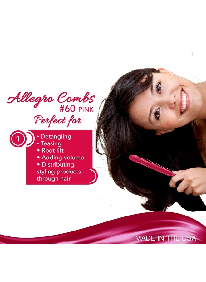 Allegro Combs 60 Parting Three Row Combs Salon Hairstylist Hairdresser Detangle Combs For Natural Hair And Wigs For Curly Hair Made In The Usa 2 Pcs. (Pink)  - Image 3