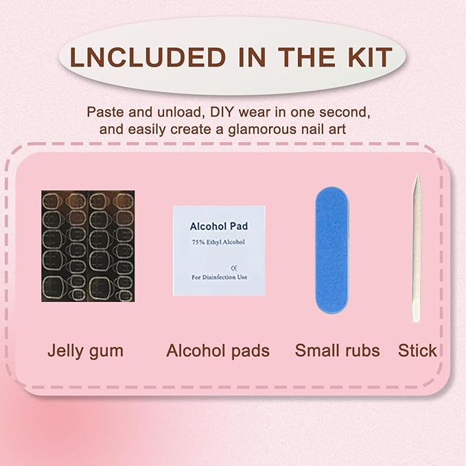 Generic Short Square PressOn Nails Nude Pink Mirror Gloss Finish Easy DIY Fake Nails with PreCut Precision Custom Fit Includes Glue Stickers Kit for Women - Image 5