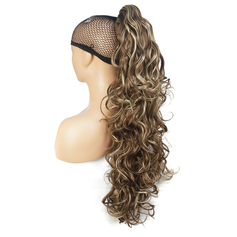 Lydell 30" Long Curly Styled Clip In Claw Ponytail Hair Extension Synthetic Hairpiece 280g with a jaw/claw clip (12TT26 light brown with Highlights) - Image 3