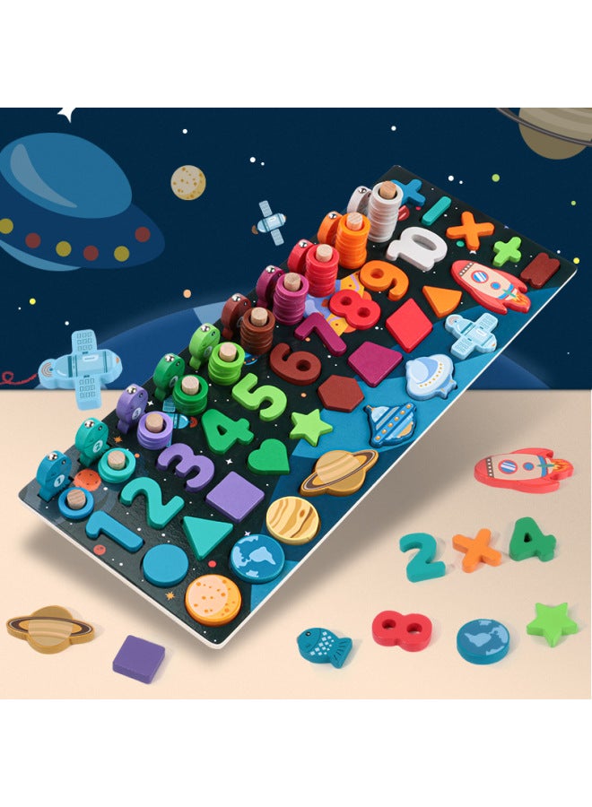 لعبة صيد السمك للأطفال الصغار مكعبات بناء خشبية للأطفال شكل رقمي معرفي للأولاد والبنات ألعاب تعليمية للتعليم المبكر - اللون: لوحة لوغاريتمية كونية - Image 1