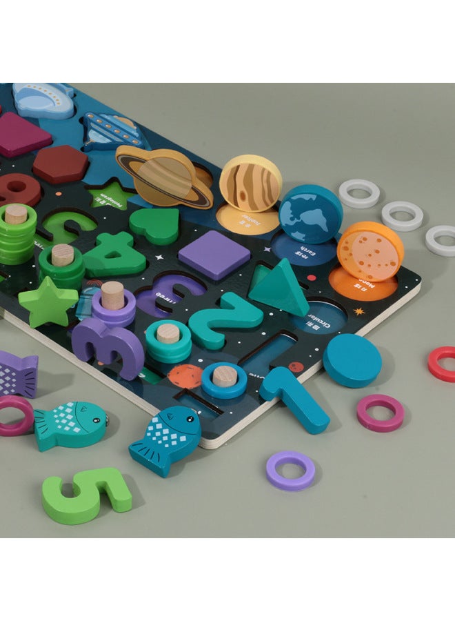 لعبة صيد السمك للأطفال الصغار مكعبات بناء خشبية للأطفال شكل رقمي معرفي للأولاد والبنات ألعاب تعليمية للتعليم المبكر - اللون: لوحة لوغاريتمية كونية - Image 3