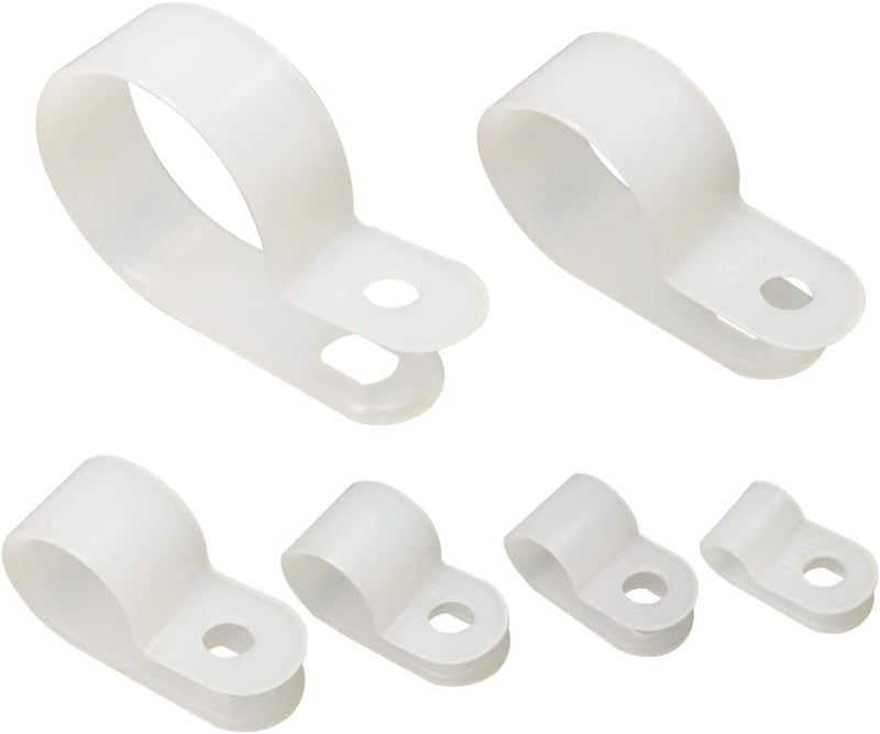 Alamic Cable Clamp 200 Pcs Black Nylon Screws Plastic R-Type Cable Clamp Clips Fasteners Assortment for Cable Conduit 6 Sizes 3/16" to 1" - White - Image 1