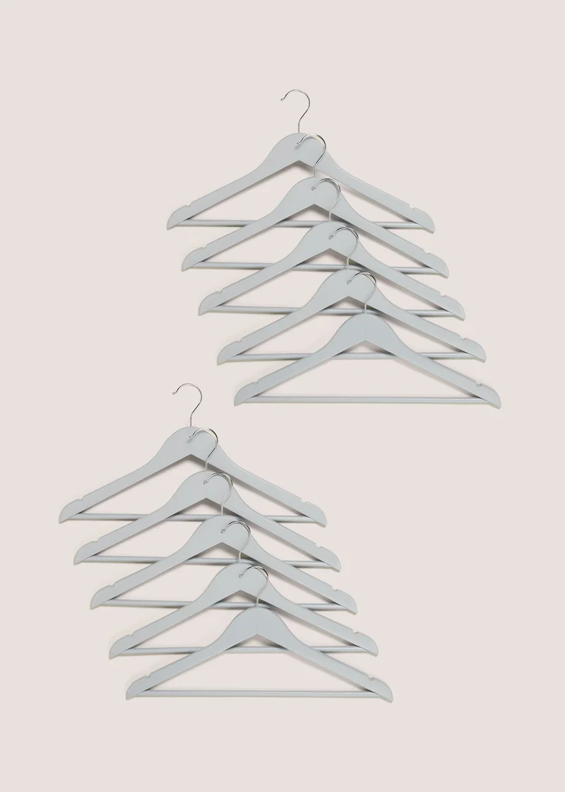 Matalan 10 Pack Grey Wooden Hangers