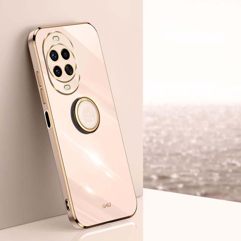 شين لي تونج جراب هاتف Huawei Nova 14 Pro ذو الحافة المستقيمة 6D المصنوع من مادة TPU المطلية بالكهرباء مع حامل حلقي (وردي) - Image 1