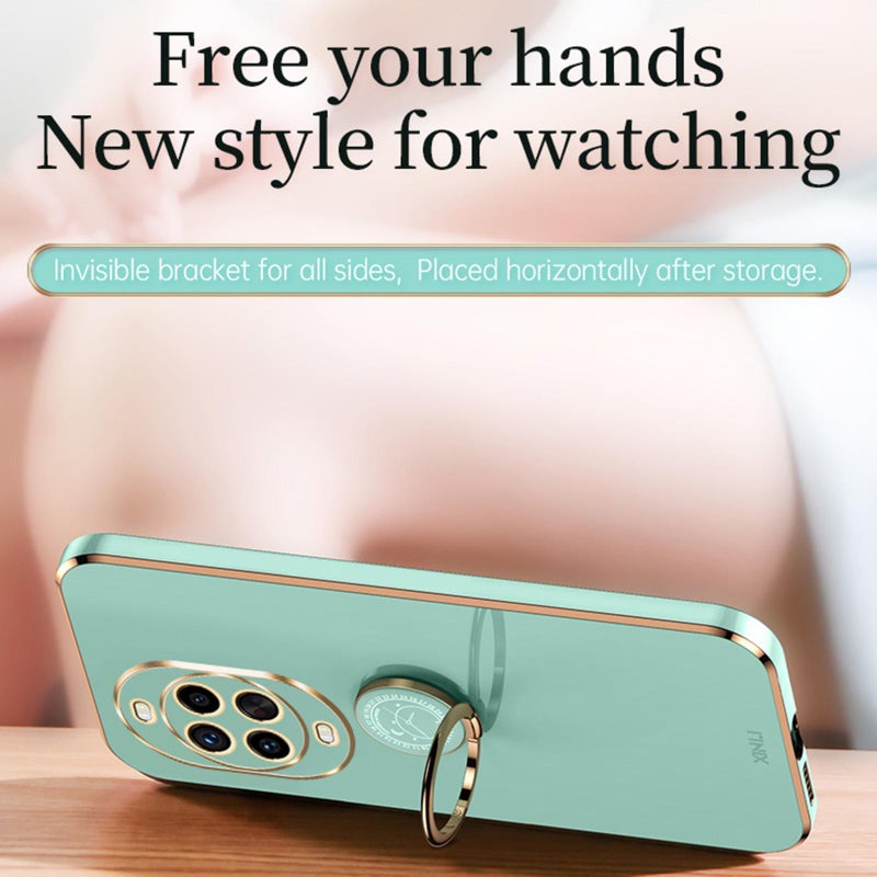 شين لي تونج جراب هاتف Huawei Nova 14 Pro ذو الحافة المستقيمة 6D المصنوع من مادة TPU المطلية بالكهرباء مع حامل حلقي (وردي) - Image 4