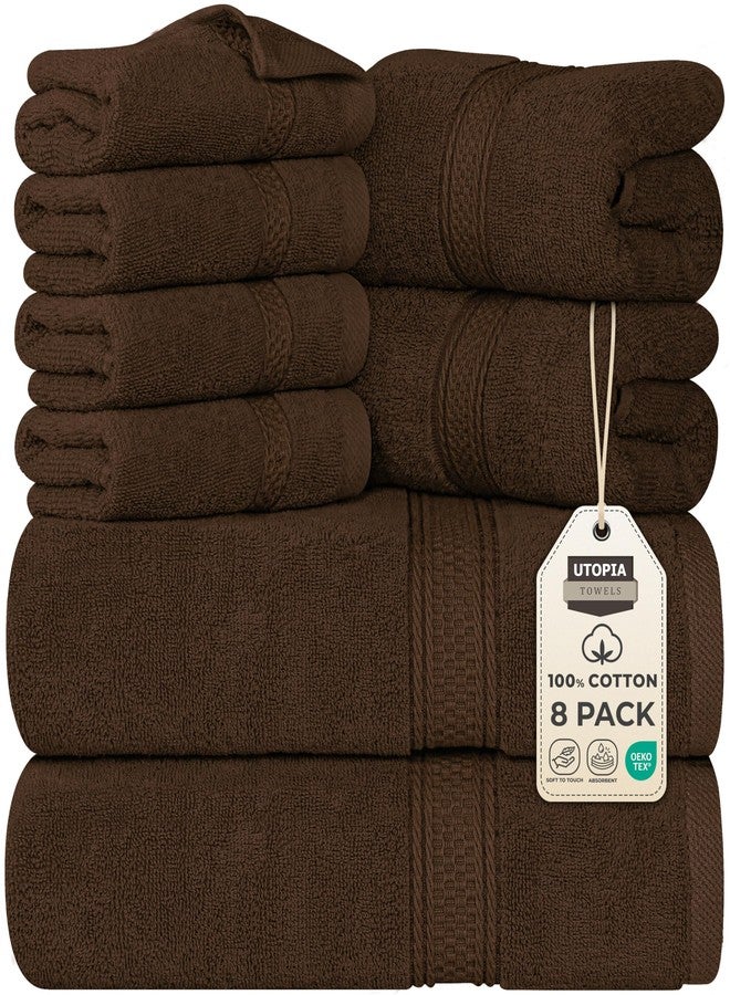 Utopia Towels 8-Piece Premium Towel Set, 2 Bath Towels, 2 Hand Towels, and 4 Wash Cloths, 600 GSM 100% Ring Spun Cotton Highly Absorbent Towels for Bathroom, Gym, Hotel, and Spa (Brown) - Image 1