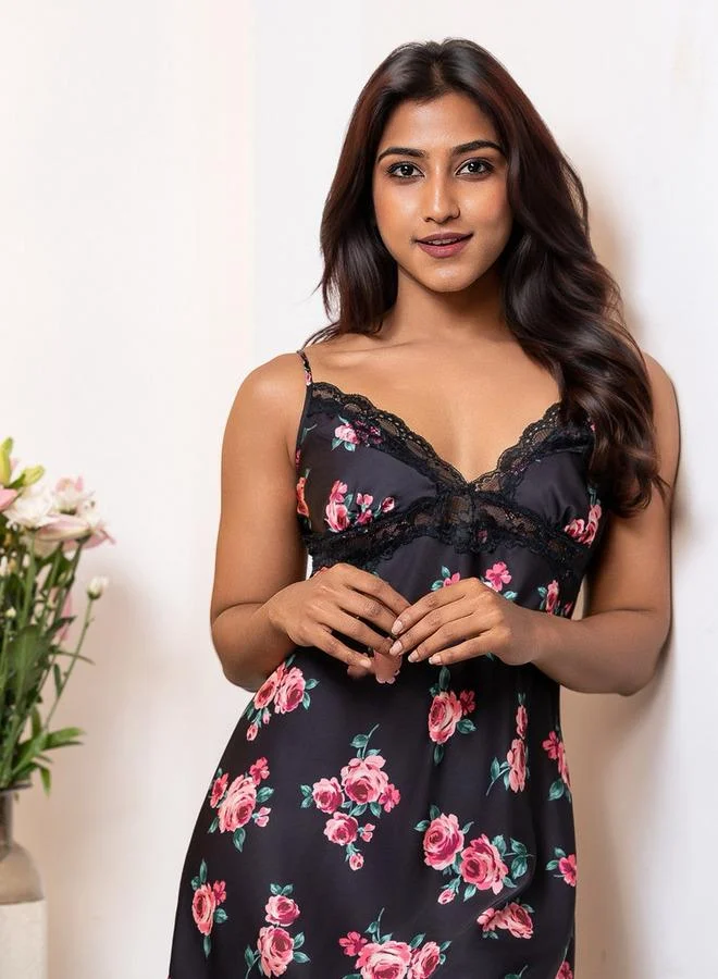 Aadaraya Aadaraya Night Dress Sleeveless Lace Detail