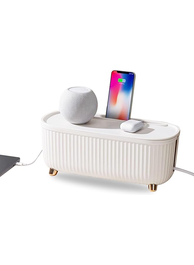 Beauenty Cable Management Box, Insulated Cable Organizer Box for Desk Core, Wires, Power Strip Holder for Home, Office (White) - Image 1