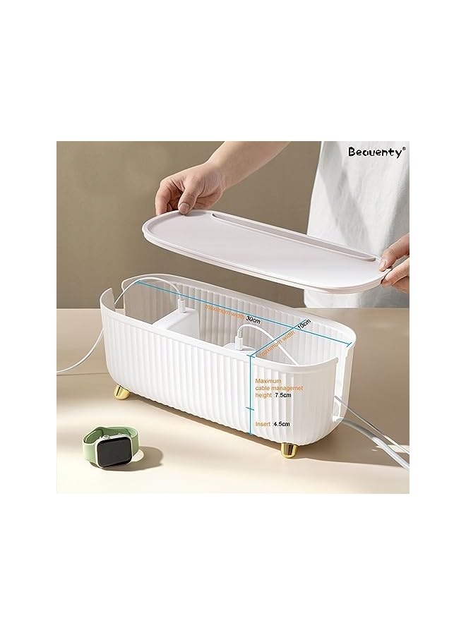 Beauenty Cable Management Box, Insulated Cable Organizer Box for Desk Core, Wires, Power Strip Holder for Home, Office (White) - Image 4