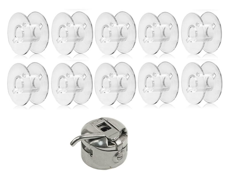 Zenith 10 Plastic Transparent Bobbins + 1 Metal Metal Bobbin Case for Any Automatic Sewing Machines (Singer/Usha/Brother) - Image 1