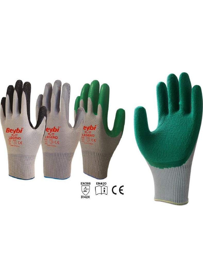 Beybi PL17 Polyester Knitted Latex Glazier Work Gloves Size 10 - 144 Pairs  - Image 2