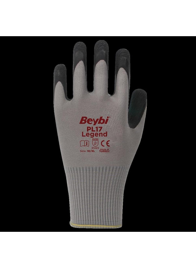 Beybi PL17 Polyester Knitted Latex Glazier Work Gloves Size 10 - 144 Pairs  - Image 1