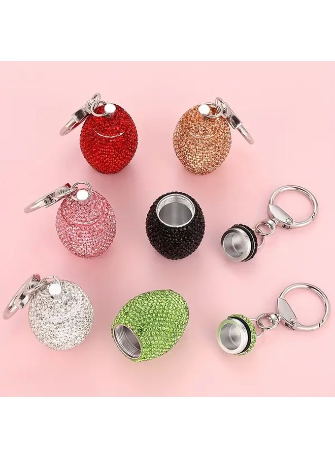 White Metal Pill Organizer Keychain Rhinestone Travel Case - Image 1