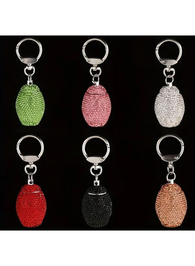 White Metal Pill Organizer Keychain Rhinestone Travel Case - Image 4
