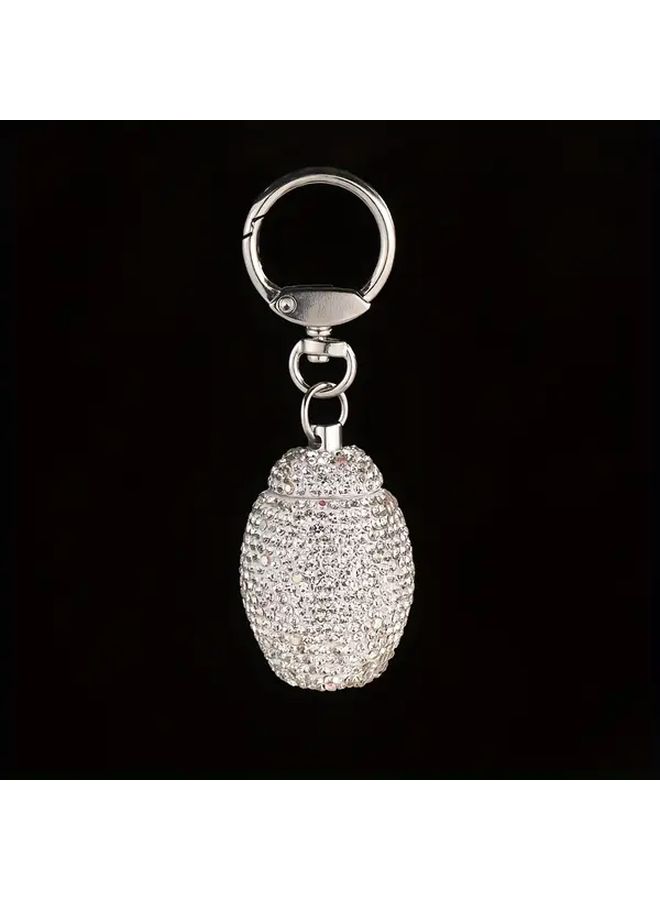 White Metal Pill Organizer Keychain Rhinestone Travel Case - Image 5