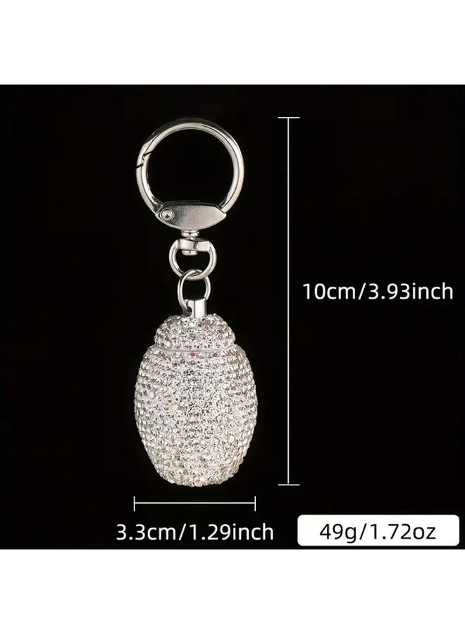 White Metal Pill Organizer Keychain Rhinestone Travel Case - Image 3