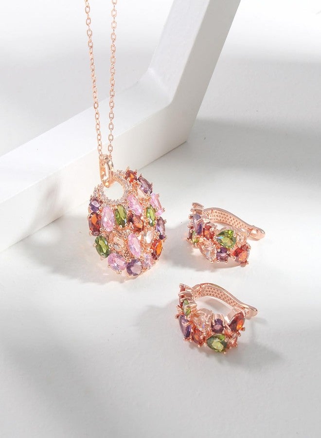 Merdia Elements Created Crystal Fashion Bridal Jewelry Sets Created Crystal Necklace and Earrings for Women | Rose Gold Jewelry Set | Womens Jewelry | Multicolor Necklace and Earring Set Fashion Jewelry for Women - Image 3