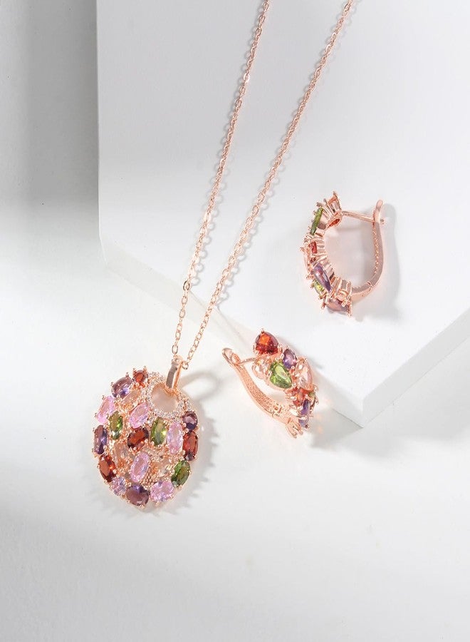 Merdia Elements Created Crystal Fashion Bridal Jewelry Sets Created Crystal Necklace and Earrings for Women | Rose Gold Jewelry Set | Womens Jewelry | Multicolor Necklace and Earring Set Fashion Jewelry for Women - Image 2