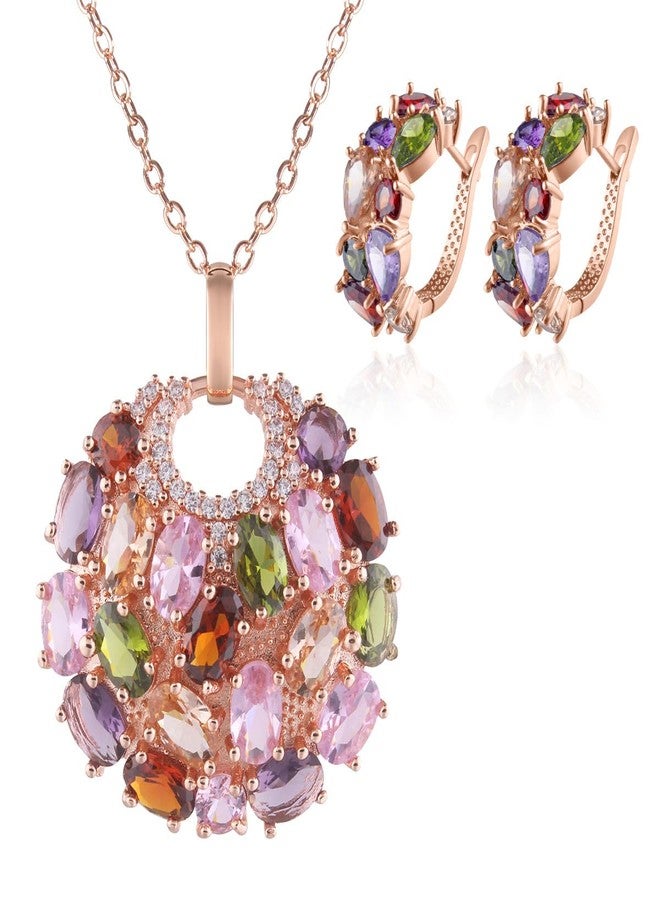 Merdia Elements Created Crystal Fashion Bridal Jewelry Sets Created Crystal Necklace and Earrings for Women | Rose Gold Jewelry Set | Womens Jewelry | Multicolor Necklace and Earring Set Fashion Jewelry for Women - Image 1