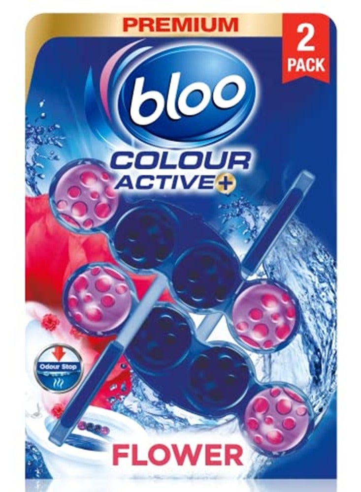 Bloo-Color Active Balls Fresh Flowers 2x50g – Floral Scent, Strong Foaming, 100% Anti-Limescale, Long-Lasting Blue Water - Image 1