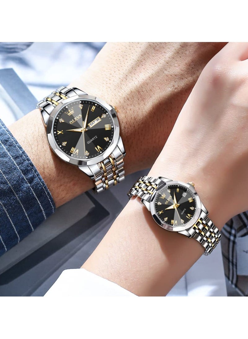 OLEVS OLEVS His and Her Couple Watches Business Men Women Couple Set Pair Watch Matching Romantic Quartz Watch Stainless Steel Waterproof Date Men's Watches Women Watches Wrist Watch - Image 3
