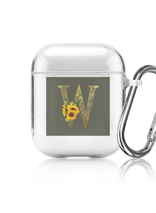 Stylizedd Classic Clear printed Case for Apple Airpods 2 / 1 Soft TPU Gel Thin Transparent Flexible Cover - Custom Monogram Initial Letter Mandala Floral Pattern Alphabet - W (Olive Green ) - Image 1