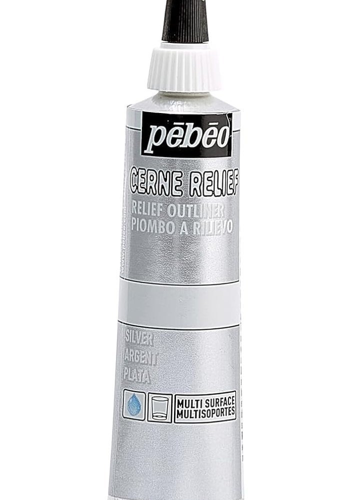 PEBEO Cerne Relief Dimensional Paint in Silver - 20 ml Tube for Art and Craft Projects - Image 1