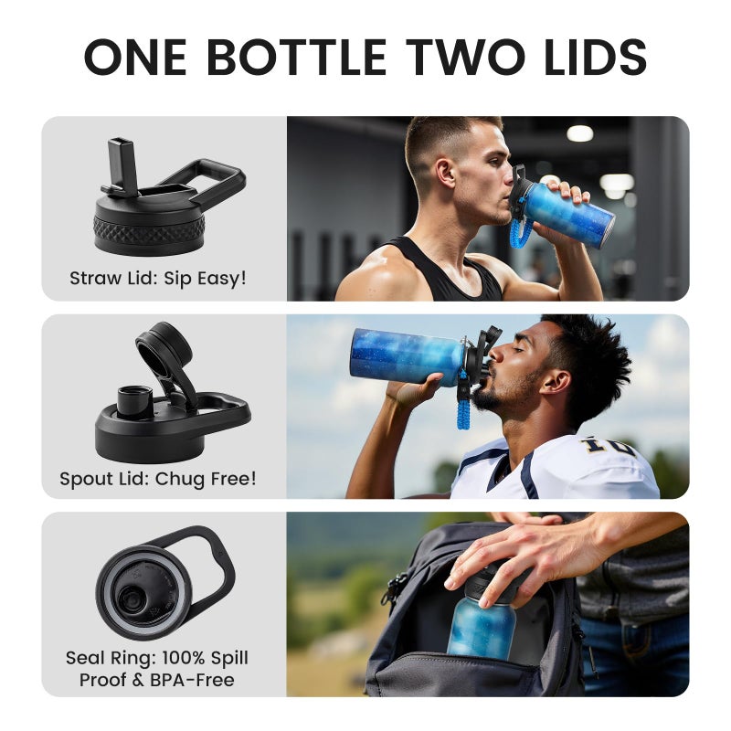 Raymylo 32Oz Insulated Water Bottle  Triple Wall Vacuum Stainless Steel Water Bottles - Keeps Cold 48H  Reusable 1/4 Gallon Water Flask Jug For Gym  Sports  Camping  Hiking Travel  Aurora-Blue - Image 5