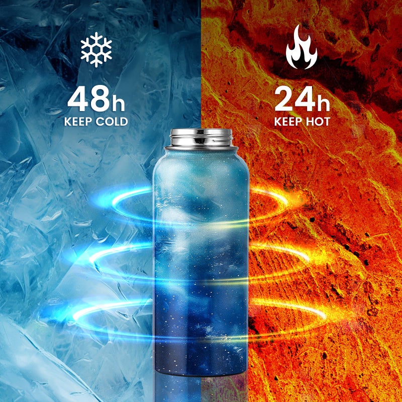 Raymylo 32Oz Insulated Water Bottle  Triple Wall Vacuum Stainless Steel Water Bottles - Keeps Cold 48H  Reusable 1/4 Gallon Water Flask Jug For Gym  Sports  Camping  Hiking Travel  Aurora-Blue - Image 3