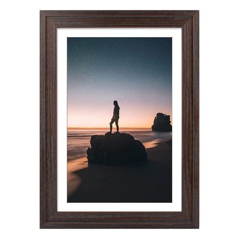 Golden State Art 13x19 Picture Frame - Distressed Brown Solid Wood, Includes Mat For 11x17 Photos