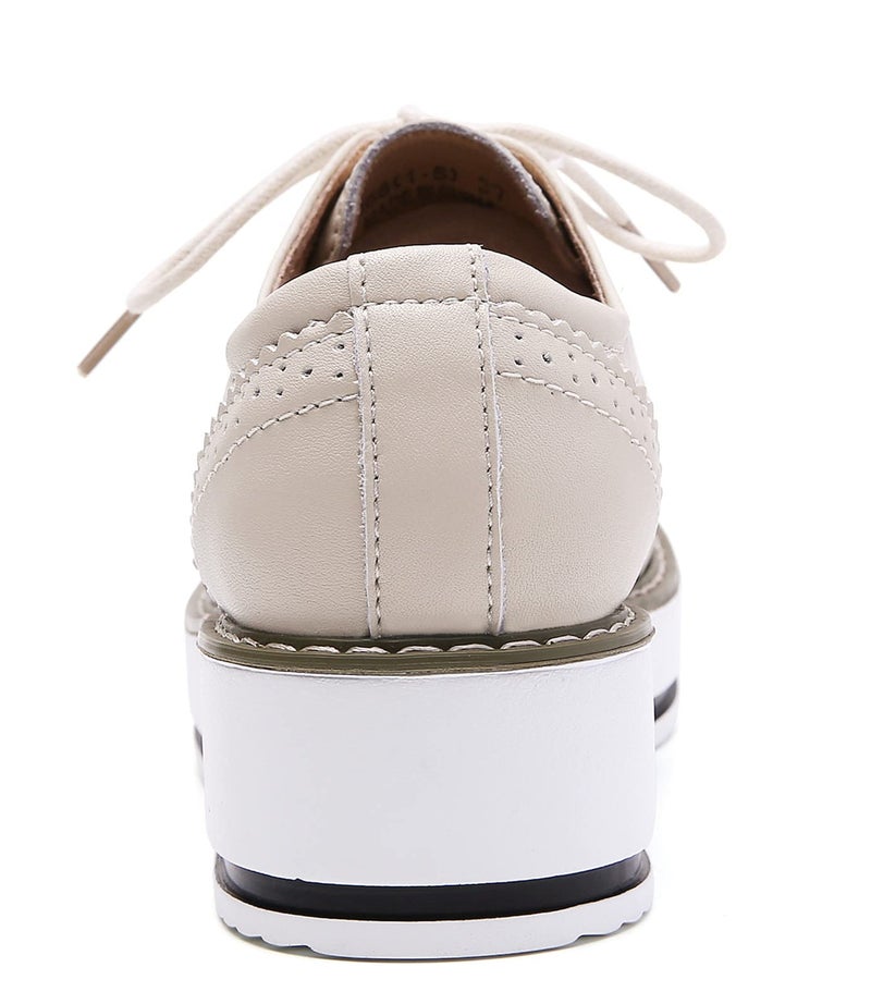 DADAWEN Women's Platform Lace-Up Wingtips Square Toe Oxfords Shoe Beige Leather US Size 6.5/Asia Size 37/23.5cm - Image 5