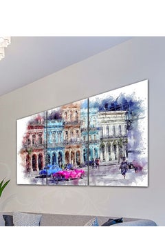 Droplyte 3 Piece Buildings on the Road Colorful Painting Decorative Wall Art Wall Decor Card Board MDF Home Decor for Living Room, Drawing Room, Office Room and Bedroom 120CM x 60CM  - Image 2