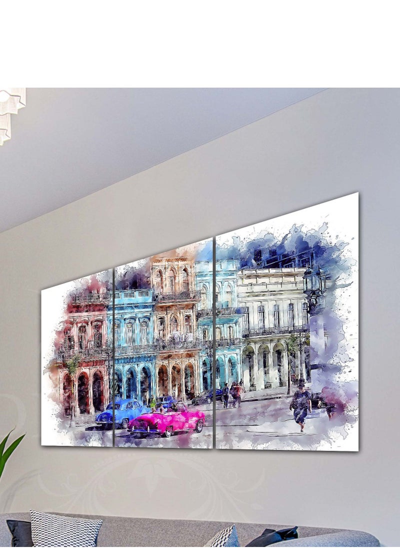 Droplyte 3 Piece Buildings on the Road Colorful Painting Decorative Wall Art Wall Decor Card Board MDF Home Decor for Living Room, Drawing Room, Office Room and Bedroom 120CM x 60CM  - Image 2