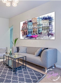 Droplyte 3 Piece Buildings on the Road Colorful Painting Decorative Wall Art Wall Decor Card Board MDF Home Decor for Living Room, Drawing Room, Office Room and Bedroom 120CM x 60CM  - Image 1