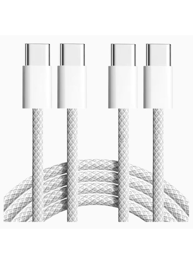 كابل شحن سريع USB-C إلى USB-C بطول 1 متر 60 واط مضفر من النايلون – أبيض - Image 1