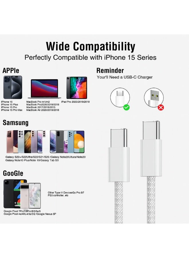 كابل شحن سريع USB-C إلى USB-C بطول 1 متر 60 واط مضفر من النايلون – أبيض - Image 4