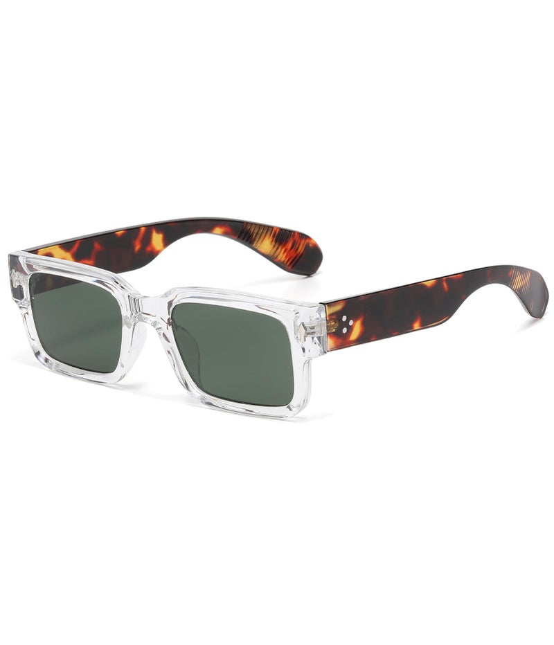 EYLRIM Square Frame Sunglasses for Women Men Trendy Chunky Rectangle Sun Glasses Black Shades UV400 Protection(A16 Transparent Leopard Leg/G15) - Image 1